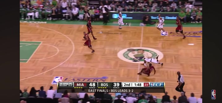 Rajon Rondo does the famous KG knuckle push ups after a hard foul against the Heat in game 6 of the ECF 2012