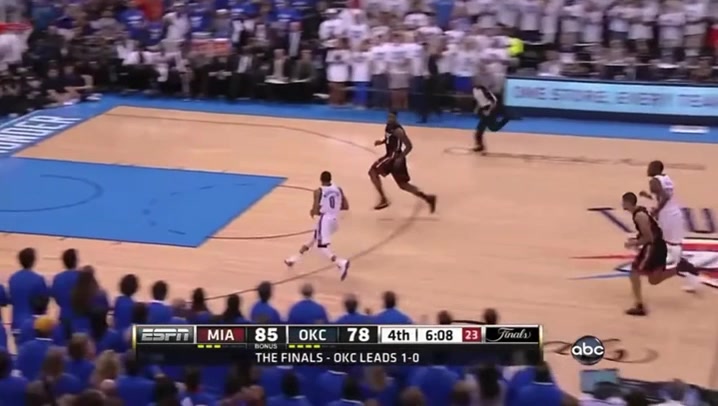 Russell Westbrook and one vs LeBron James in game 2 of the 2012 NBA finals
