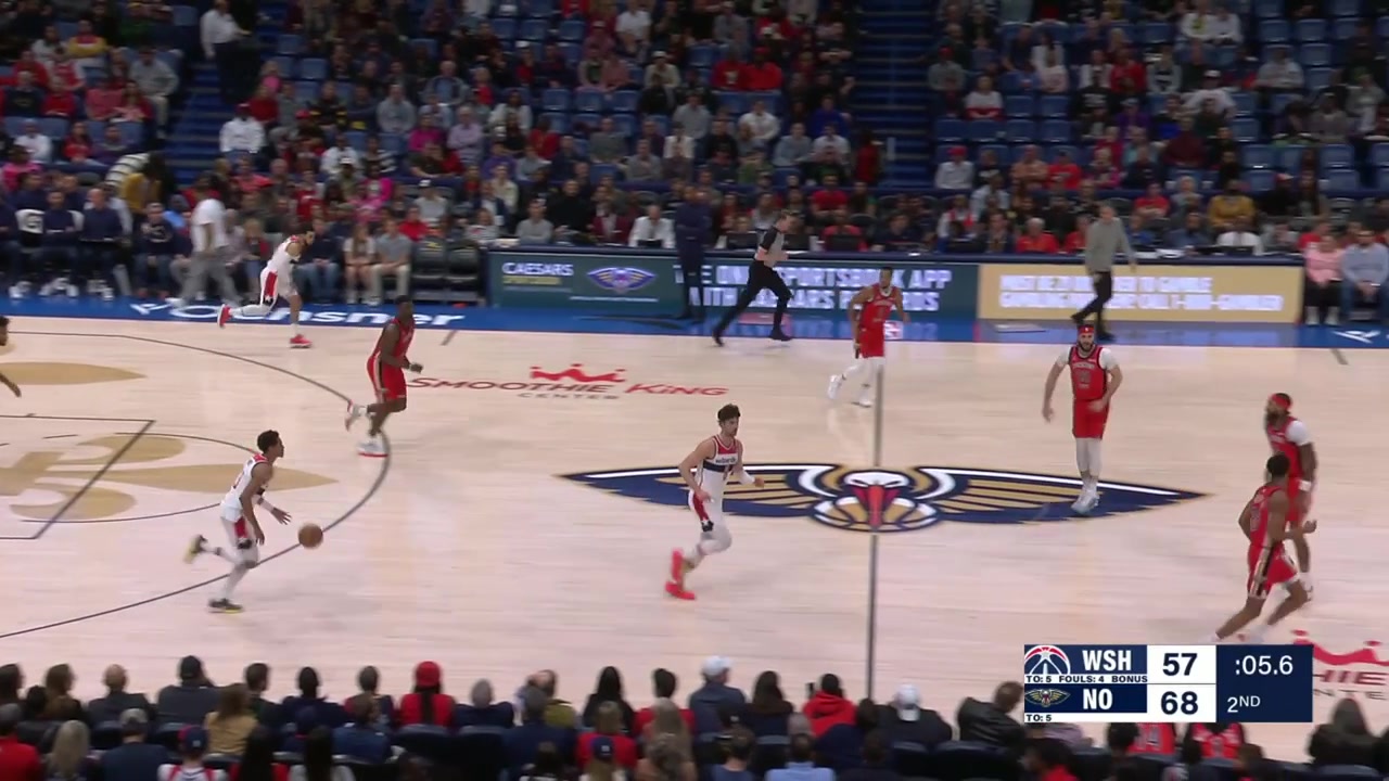 Jordan Poole banks in the buzzer-beater 3-pointer over Brandon Ingram to end the 1st half vs the Pelicans with replays 21424 Wizards and Pelicans commentary