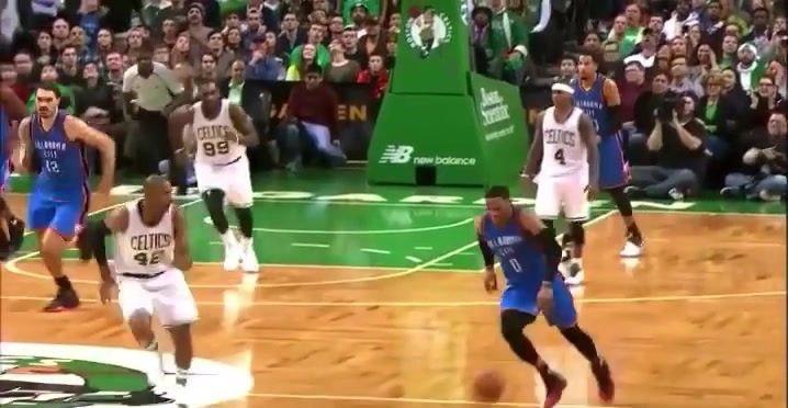 12232016 MVP Russell Westbrook scores 10 consecutive clutch time points against the Boston Celtics to put them away finishes with 45 points 11 rebounds 11 assists