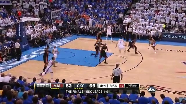Kevin Durant scores 5 consecutive points to start OKC Thunder second half rally in Game 2 of the 2012 NBA Finals