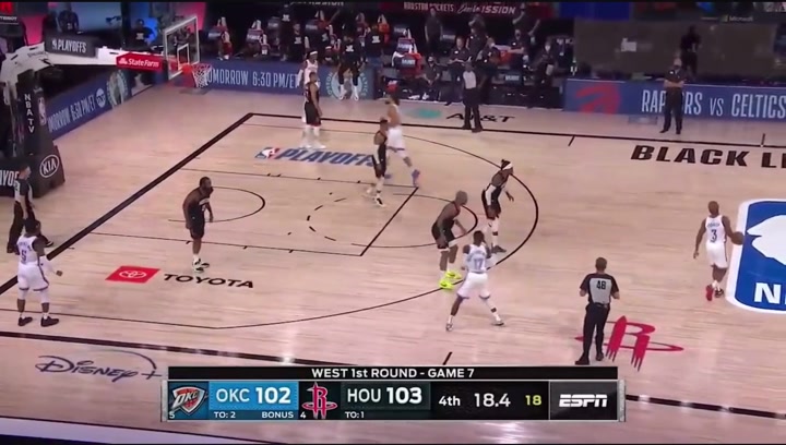 6 years ago Harden with a series winning block on Dorts three point attempt