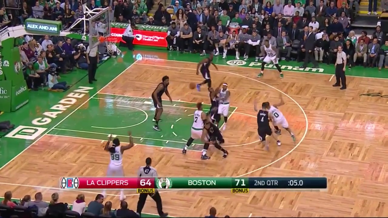 Paul Pierce hits the 34 court shot after the buzzer against the Celtics in TD Garden as the 1st half ends and the Celtics crowd erupts with replaysClippers and Celtics commentary 2102016